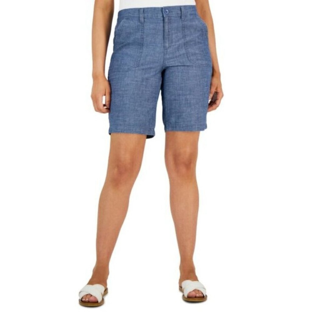 Karen Scott Women's Size 14 Mid Rise Blue Chambray Shorts NWT